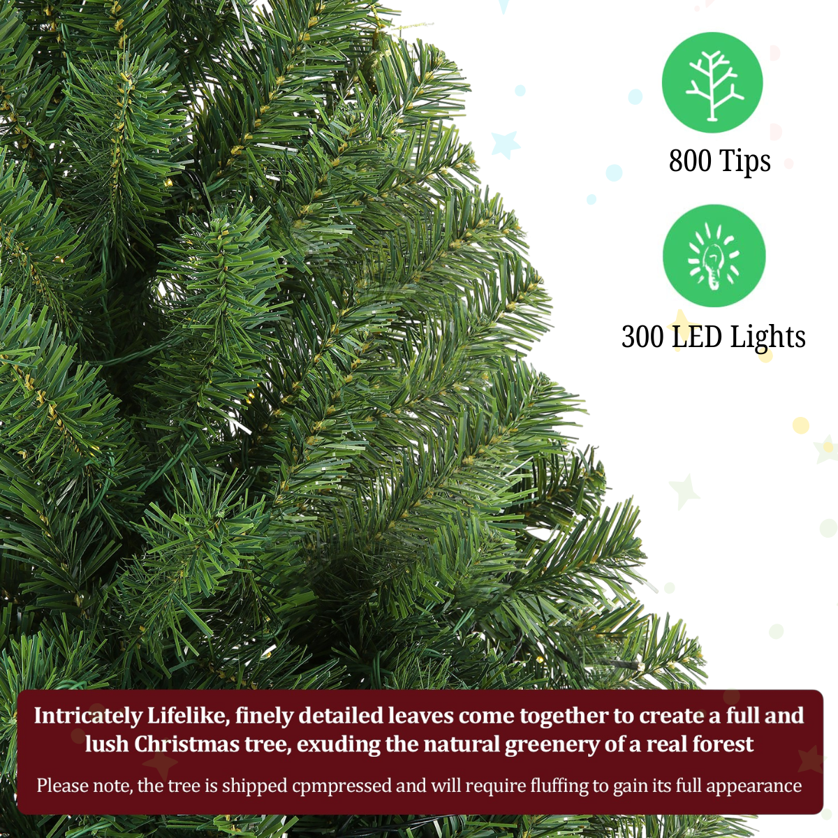 Legooin 6FT Prelit Christmas Tree with 800 PVC Tips+250 Warm White Lights, Hinged Artificial Xmas Tree with Metal Stand, Green
