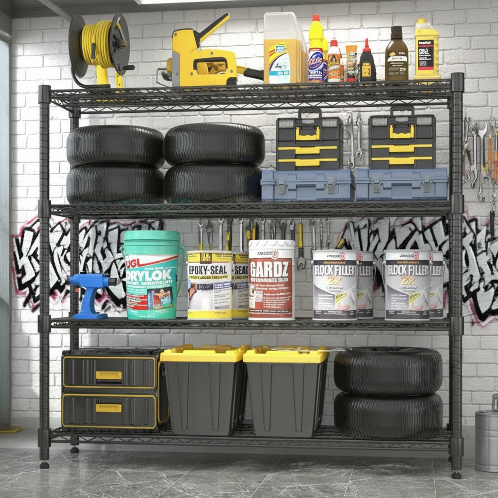 Legooin 18x60x72 inch Industrial Garage Shelf with Wheels Storage Rack Heavy Duty Metal Shelving Unit for Industrial Residential Use, Black