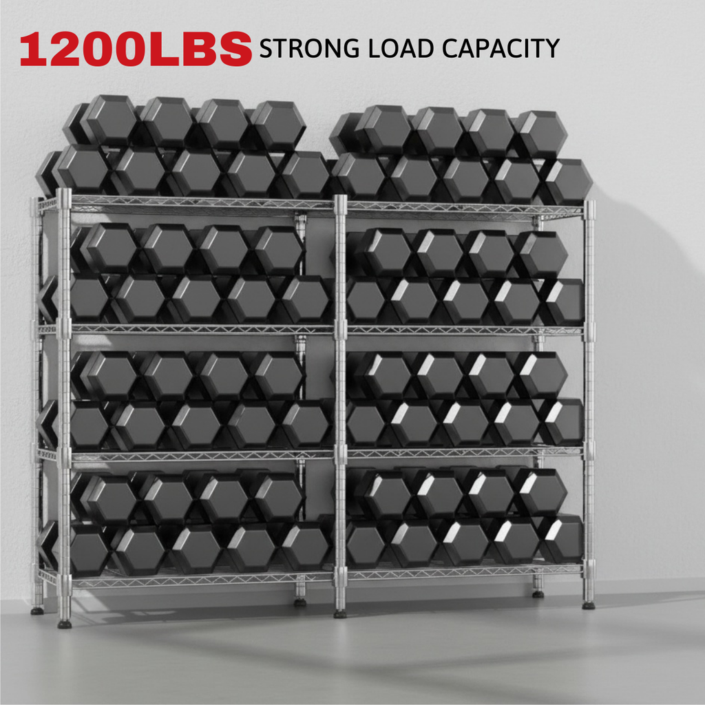 Legooin 60"W x 14"D x 60"H Extra-Wide Wire Shelves for Garage Storage Industrial Shelving Unit Pantry Rack 1200LBS Capacity, Silver