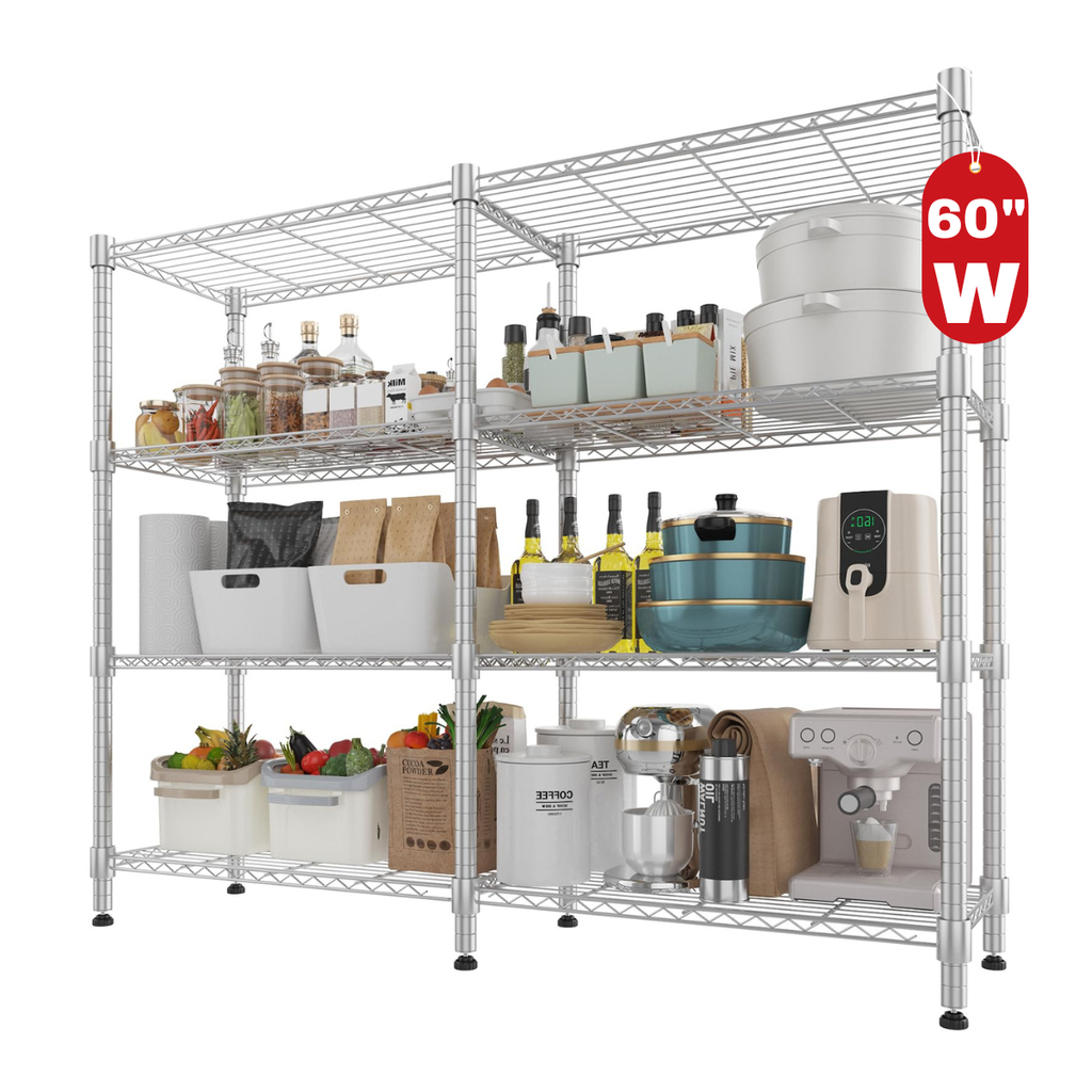 Legooin 60"W x 14"D x 60"H Extra-Wide Wire Shelves for Garage Storage Industrial Shelving Unit Pantry Rack 1200LBS Capacity, Silver