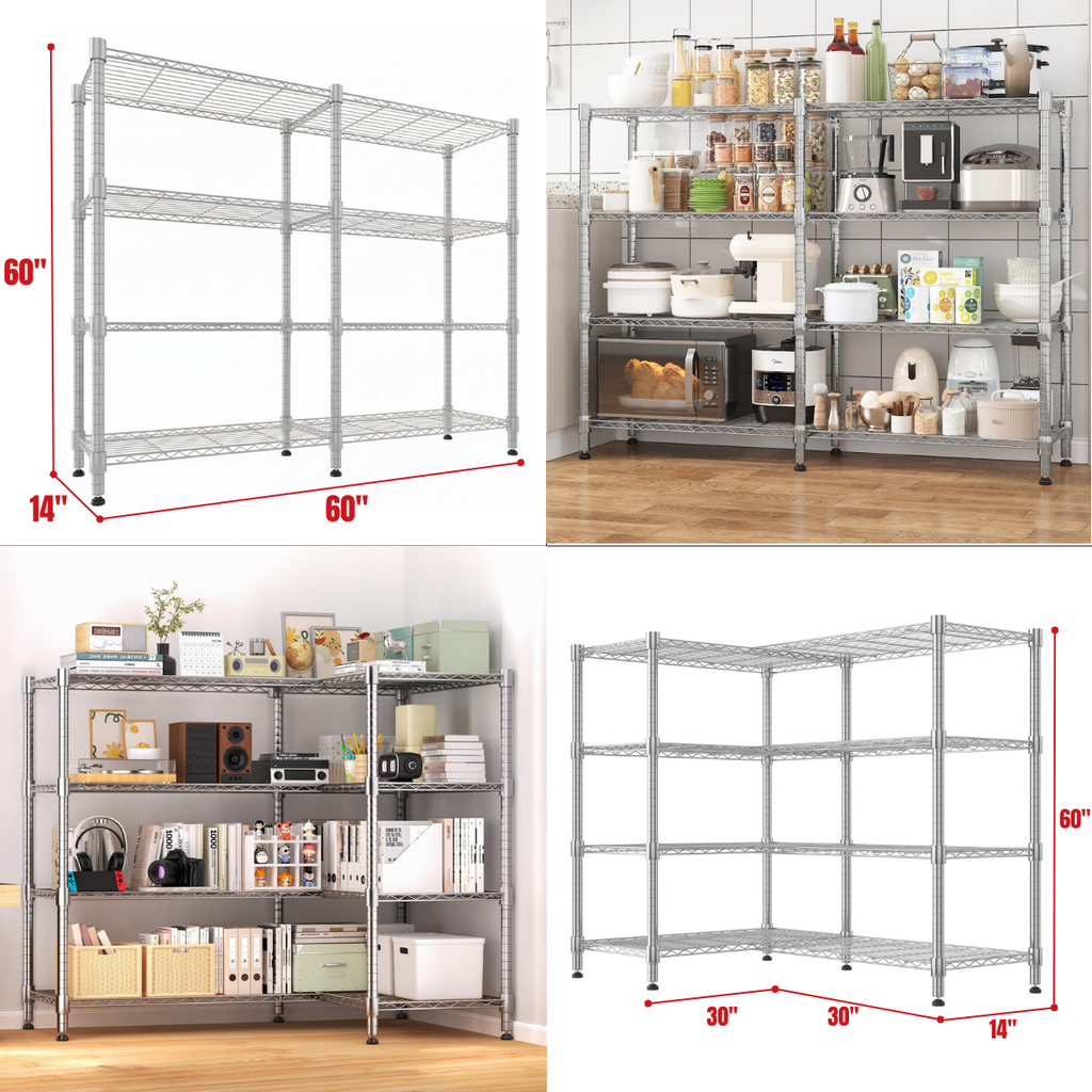 Legooin 60"W x 14"D x 60"H Extra-Wide Wire Shelves for Garage Storage Industrial Shelving Unit Pantry Rack 1200LBS Capacity, Silver