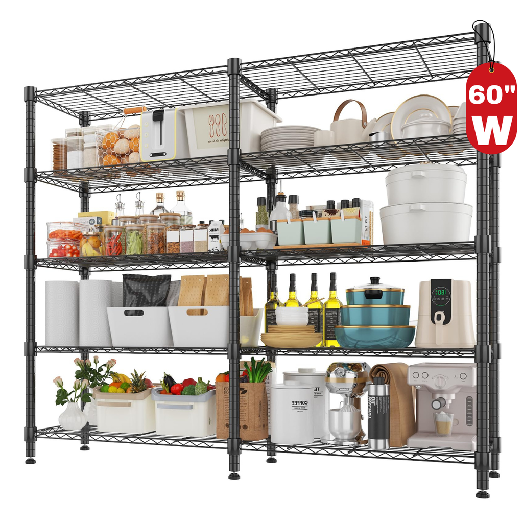Legooin 60x14x72 inch Extra-Wide Shelving Unit 5-Tier Garage Storage Rack Corner Shelf for Industrial Residential Use Capacity 1500LBS, Black