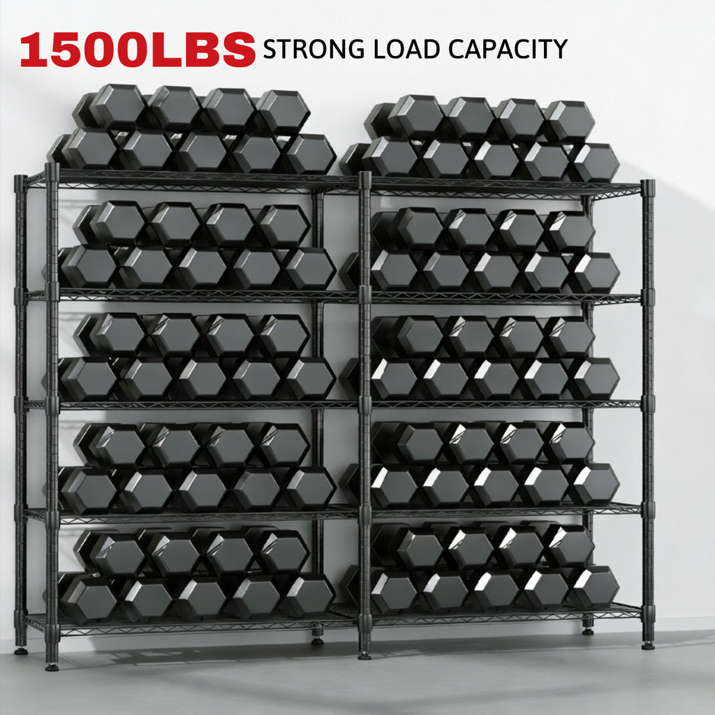 Legooin 60x14x72 inch Extra-Wide Shelving Unit 5-Tier Garage Storage Rack Corner Shelf for Industrial Residential Use Capacity 1500LBS, Black