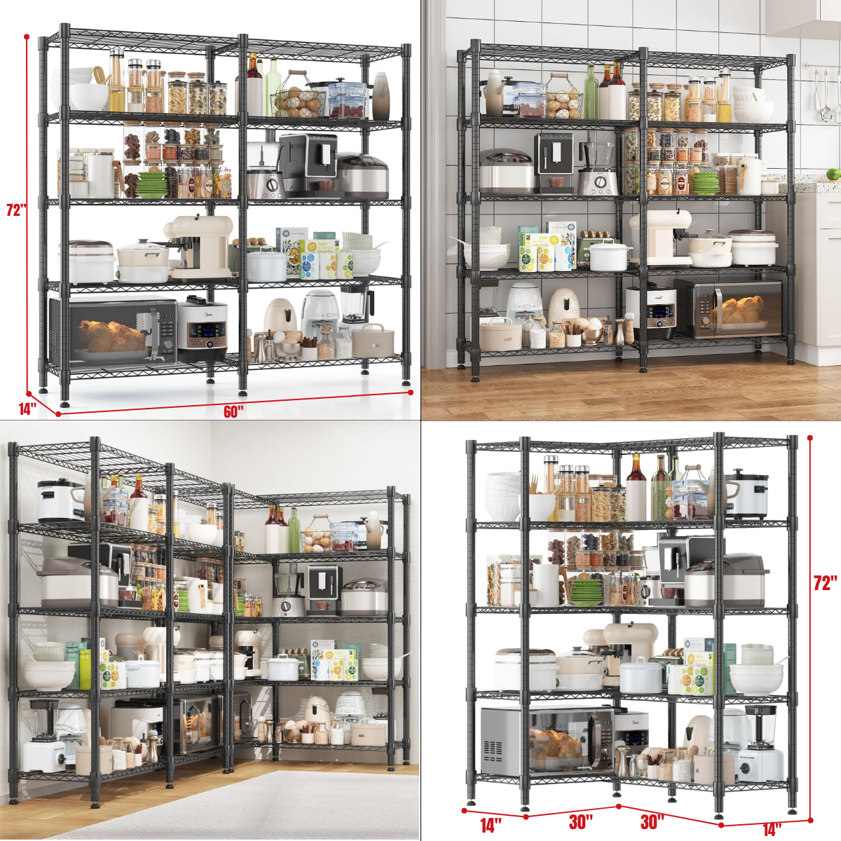 Legooin 60x14x72 inch Extra-Wide Shelving Unit 5-Tier Garage Storage Rack Corner Shelf for Industrial Residential Use Capacity 1500LBS, Black