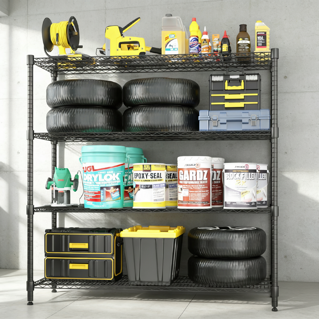 Legooin 48x24x72 inch Heavy Duty Wire Shelving Garage Shelf Storage Rack Industrial Residential Freestanding Shelf for Warehouse Pantry, Black