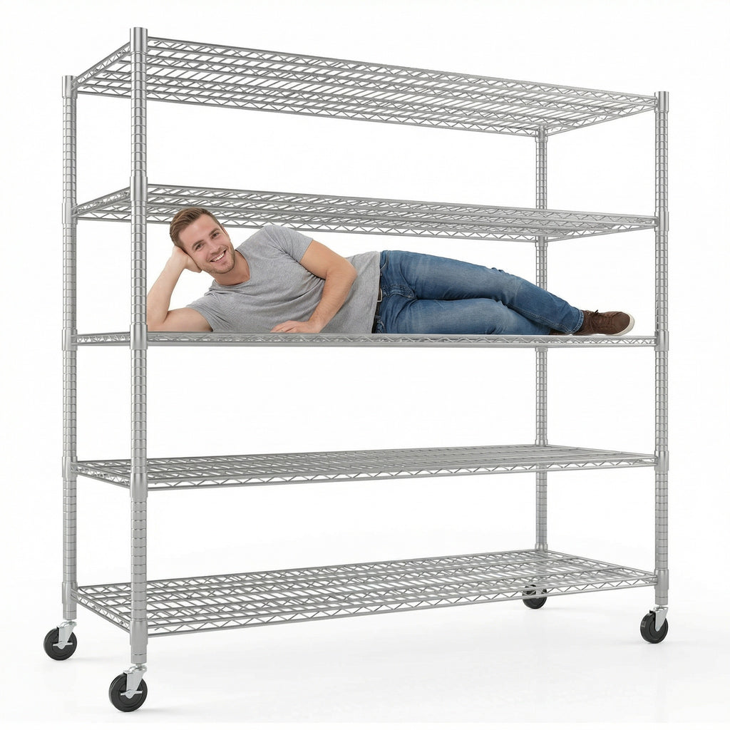 Legooin 24x60x82 inch Garage Shelving Unit 5-Tier Storage Rack Metal Rack Wire Shelf for Industrial Residential Use 3250 lbs Load Capacity, Silver