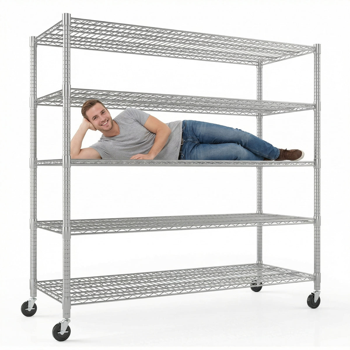 Legooin 24x60x82 inch Garage Shelving Unit 5-Tier Storage Rack Metal Rack Wire Shelf for Industrial Residential Use 3250 lbs Load Capacity, Silver
