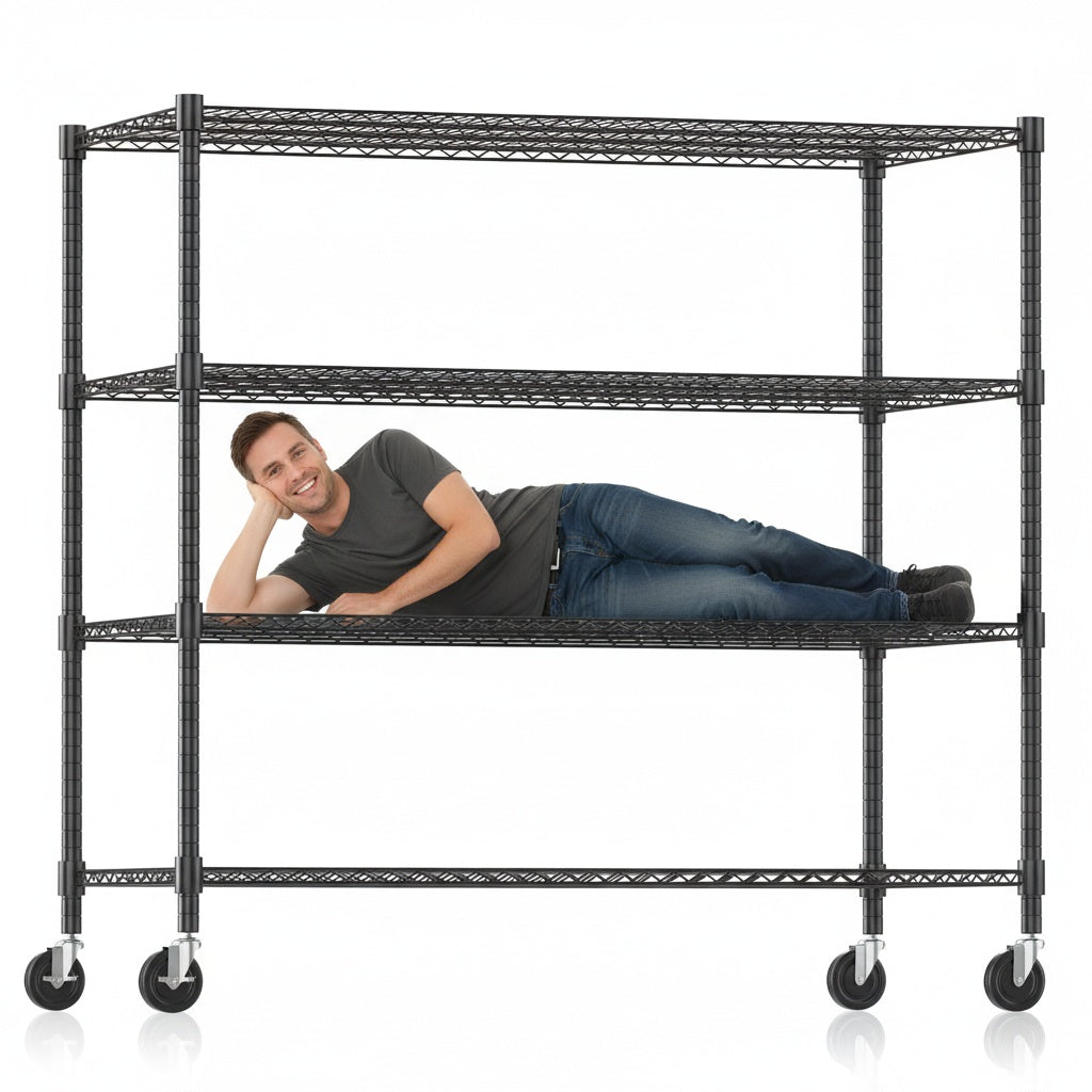 Legooin 60" x 24" x 72" Heavy Duty Garage Storage Shelf Rolling Wire Rack Height Adjustable Steel Shelves for Industrial Residential Use, Black