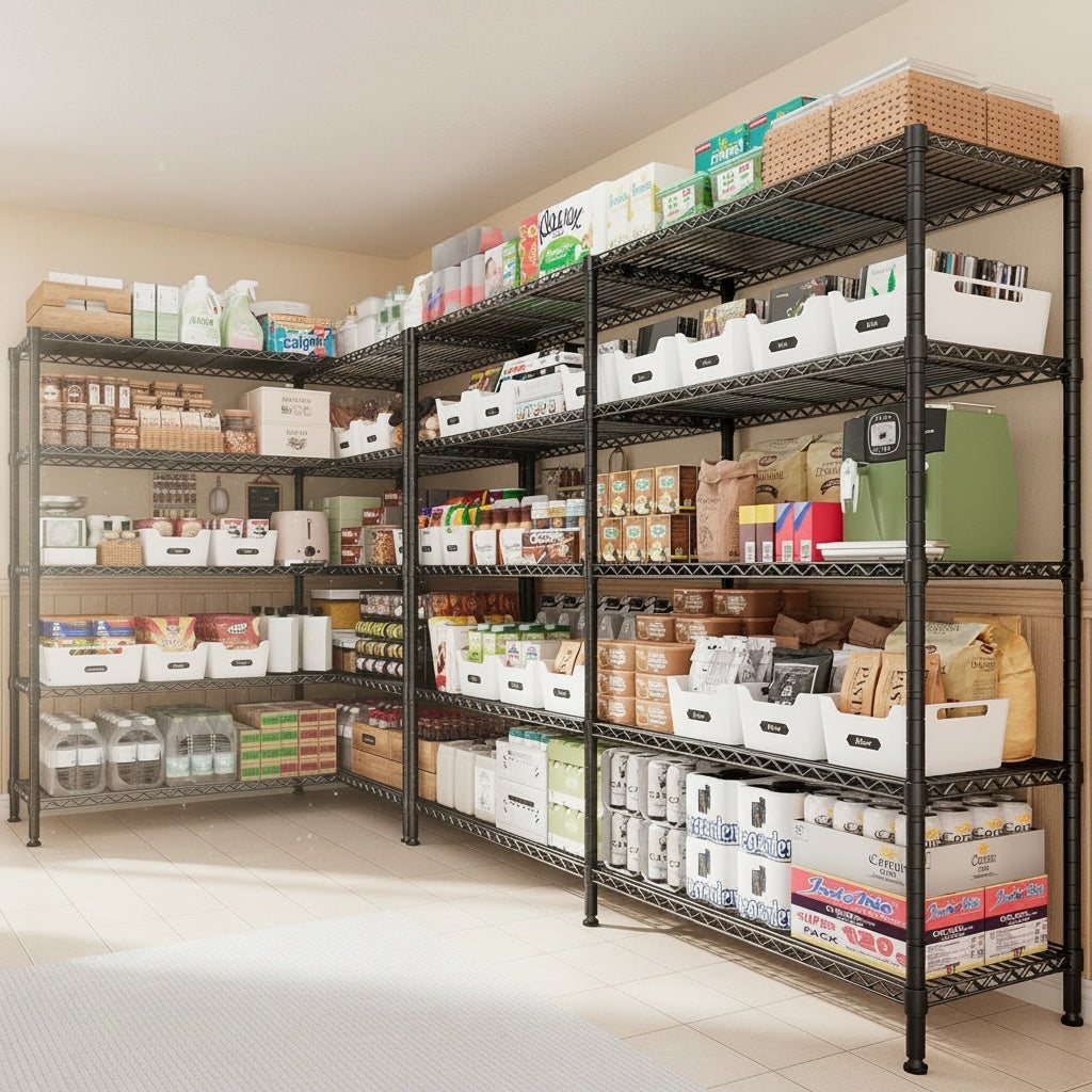 Legooin 60x14x72 inch Extra-Wide Shelving Unit 5-Tier Garage Storage Rack Corner Shelf for Industrial Residential Use Capacity 1500LBS, Black