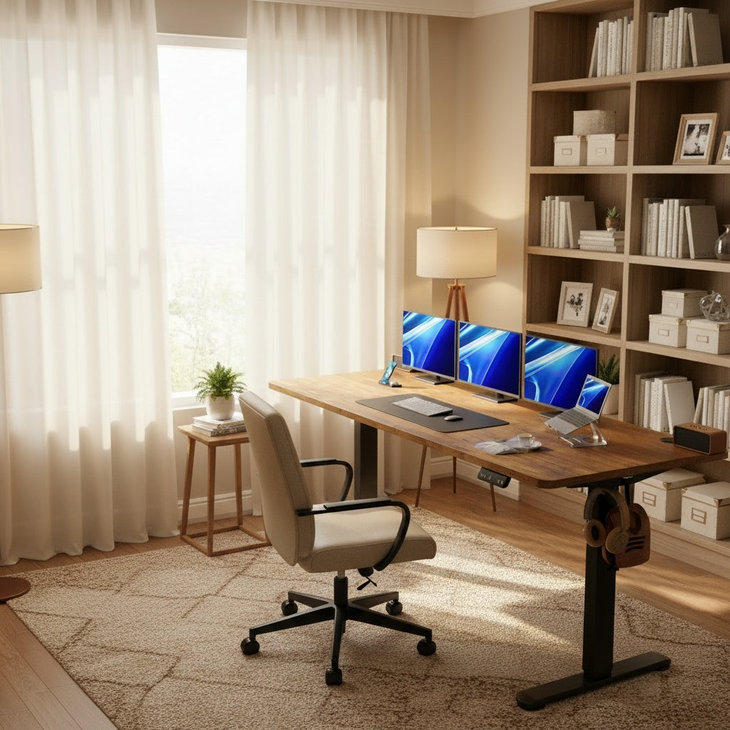 Legooin 70.8"W Electric Standing Desk with Wheels Height Adjustable from 28"-46" Stand Up Desk Office Table for Home Office Dorm, Rustic Brown