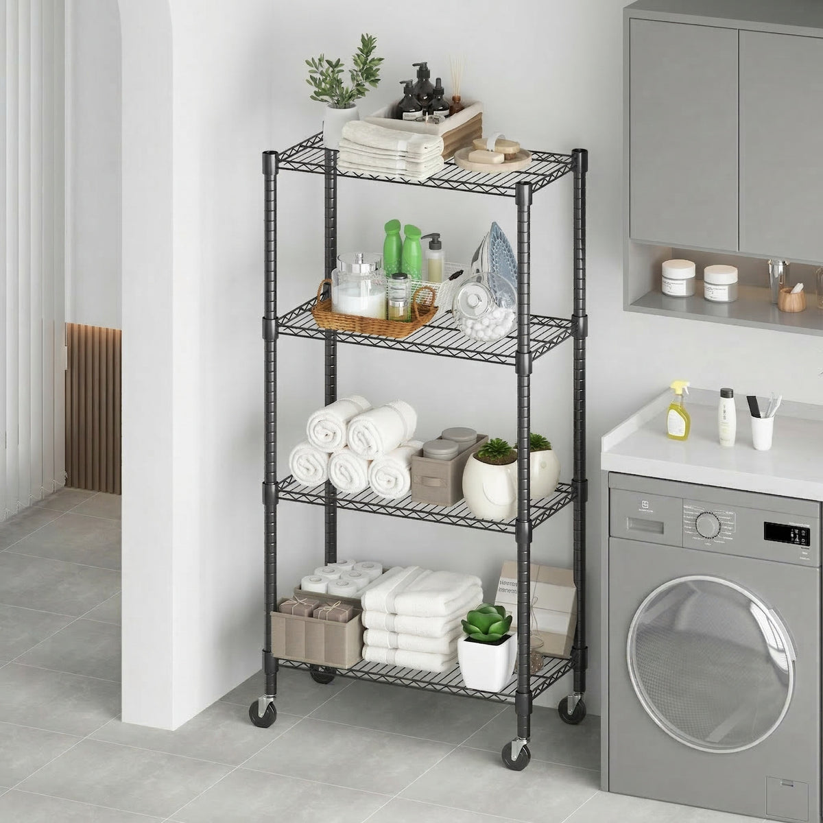 Legooin 30"x14"x72" Kitchen Storage Rack Wire Shelving Unit on Wheels Height Adjustable Metal Shelf for Pantry Office, Black