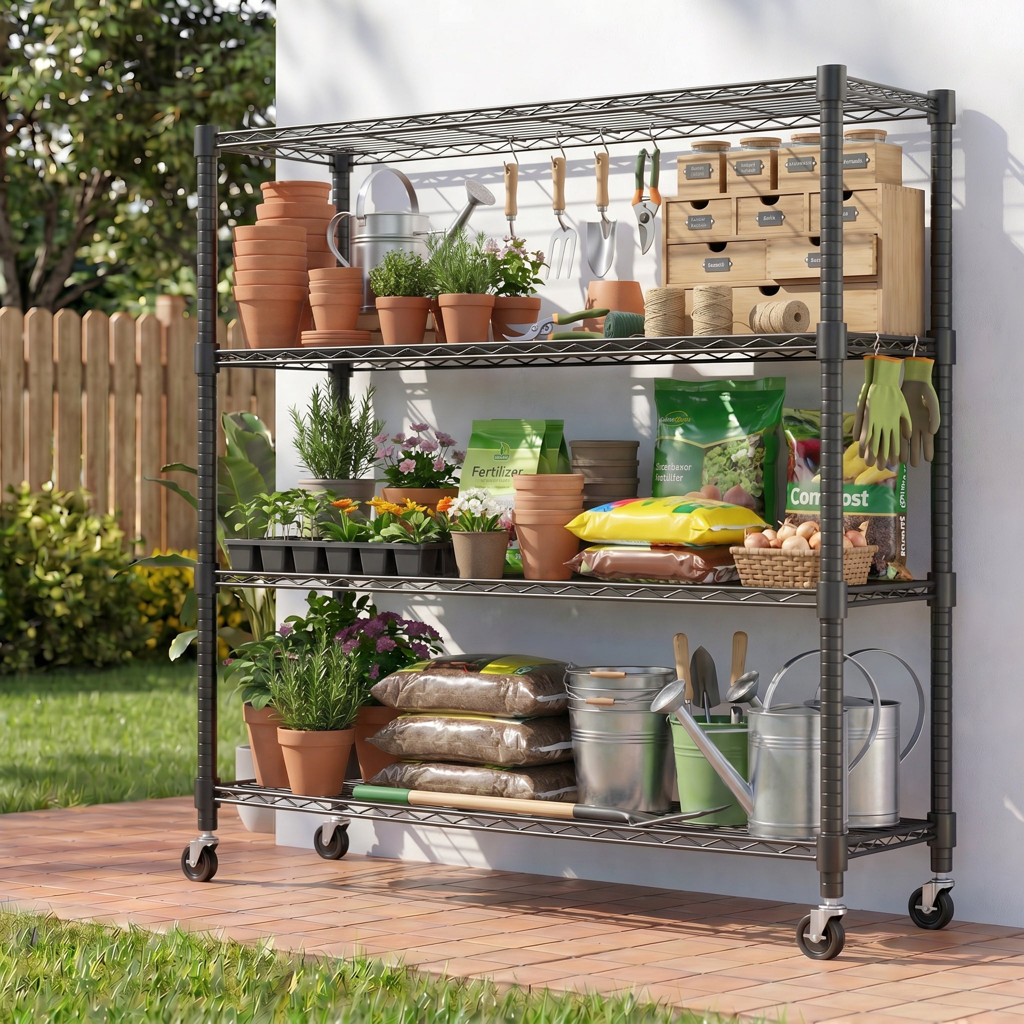 Legooin 18x60x72 inch Industrial Garage Shelf with Wheels Storage Rack Heavy Duty Metal Shelving Unit for Industrial Residential Use, Black