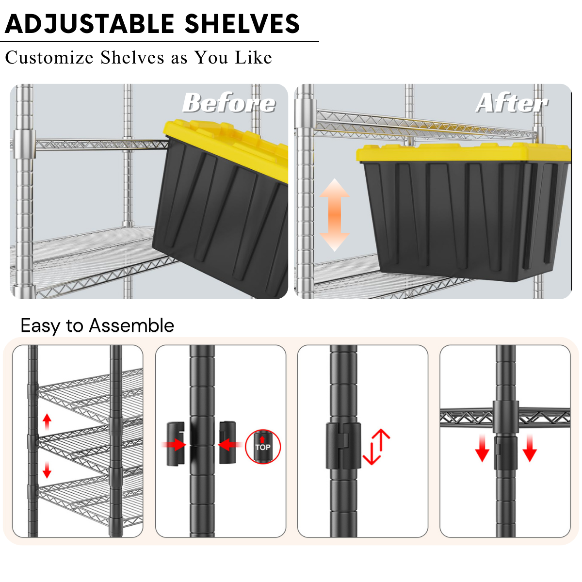 Legooin 18x48x72 in Heavy Duty Garage Wire Shelf Metal Storage Rack Industrial Shelving Unit Residential Storage for Warehouse Balcony, Silver