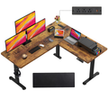 Legooin 63x55 inch L-Shaped Standing Desk with Power Strip, Height Adjustable Sit Stand Desk, with Headphone Hook and Cable Management, for Home Gaming Room Office Dorm, Brown