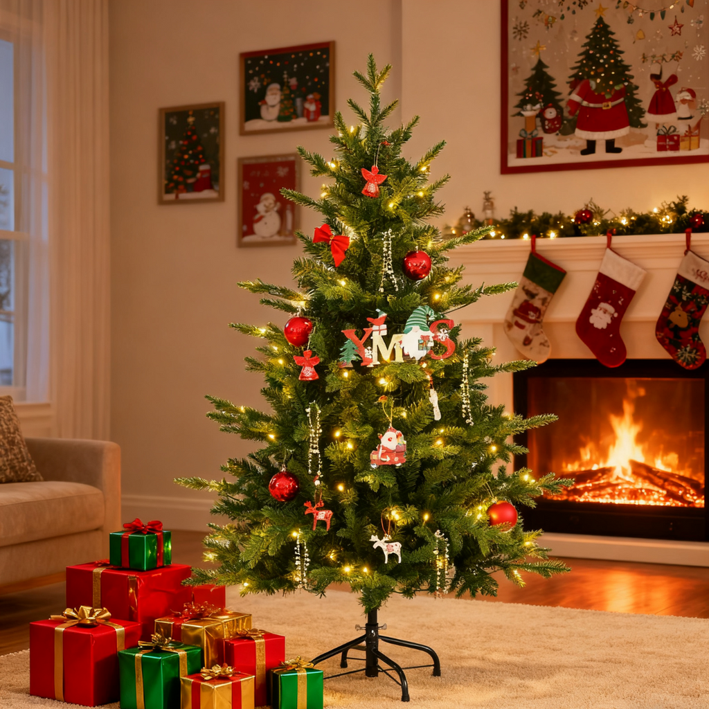 Legooin 4 ft Pre-Lit Christmas Tree Premium Realistic Fraser Fir with 300 PVC Tips, 120 Warm Lights, for Holiday Christmas Halloween Decor