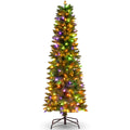 Legooin 7.5FT Pre-Lit Pencil Christmas Tree with 350 Multicolor LED Lights, 980 PVC Branch Tips, Slim Artificial Christmas Tree, Green