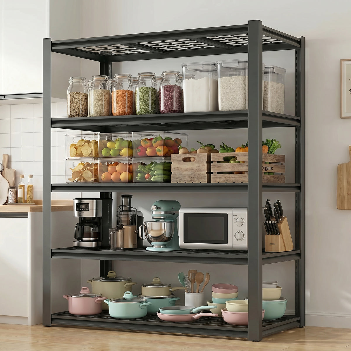 Legooin 24x48x72 inch Garage Storage Rack Height Adjustable Shelving Unit Industrial Residential Wire Shelf Organizer Rack 2500 lbs Load Capacity, Black