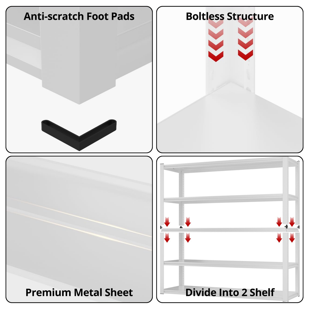 Legooin 24x48x72 inch Heavy Duty Garage Shelving Height Adjustable Storage Rack 5-Tier Metal Shelves for Industrial Residential Use 3000 lbs Load Capacity, White
