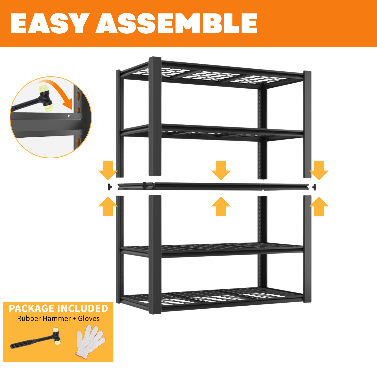 Legooin 24x48x72 inch Garage Storage Rack Height Adjustable Shelving Unit Industrial Residential Wire Shelf Organizer Rack 2500 lbs Load Capacity, Black
