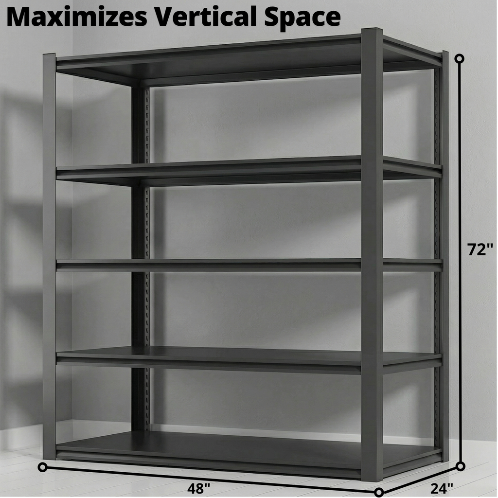 Legooin 48"W x 24"D x 72"H Metal Shelving Heavy Duty Garage Storage Rack Height Adjustable Industrial Shelf Residential Storage Warehouse Storage Unit, Black