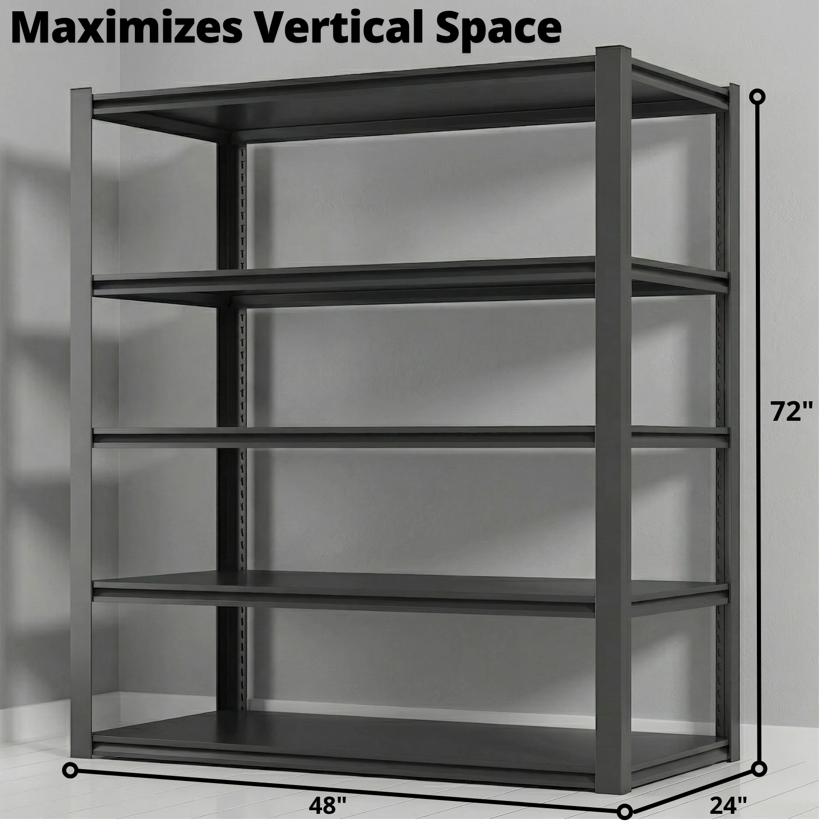 Legooin 48"W x 24"D x 72"H Metal Shelving Heavy Duty Garage Storage Rack Height Adjustable Industrial Shelf Residential Storage Warehouse Storage Unit, Black