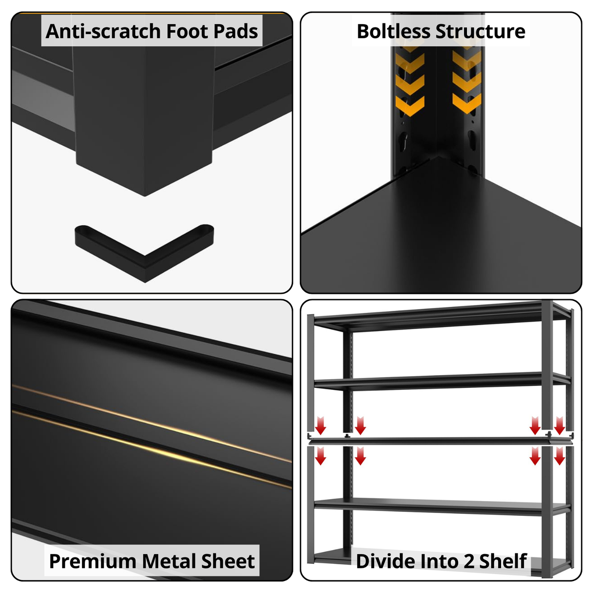 Legooin 48"W x 24"D x 72"H Metal Shelving Heavy Duty Garage Storage Rack Height Adjustable Industrial Shelf Residential Storage Warehouse Storage Unit, Black