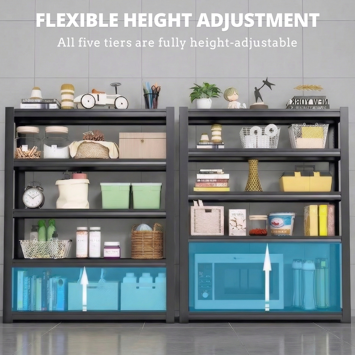 Legooin 48"W x 24"D x 72"H Metal Shelving Heavy Duty Garage Storage Rack Height Adjustable Industrial Shelf Residential Storage Warehouse Storage Unit, Black