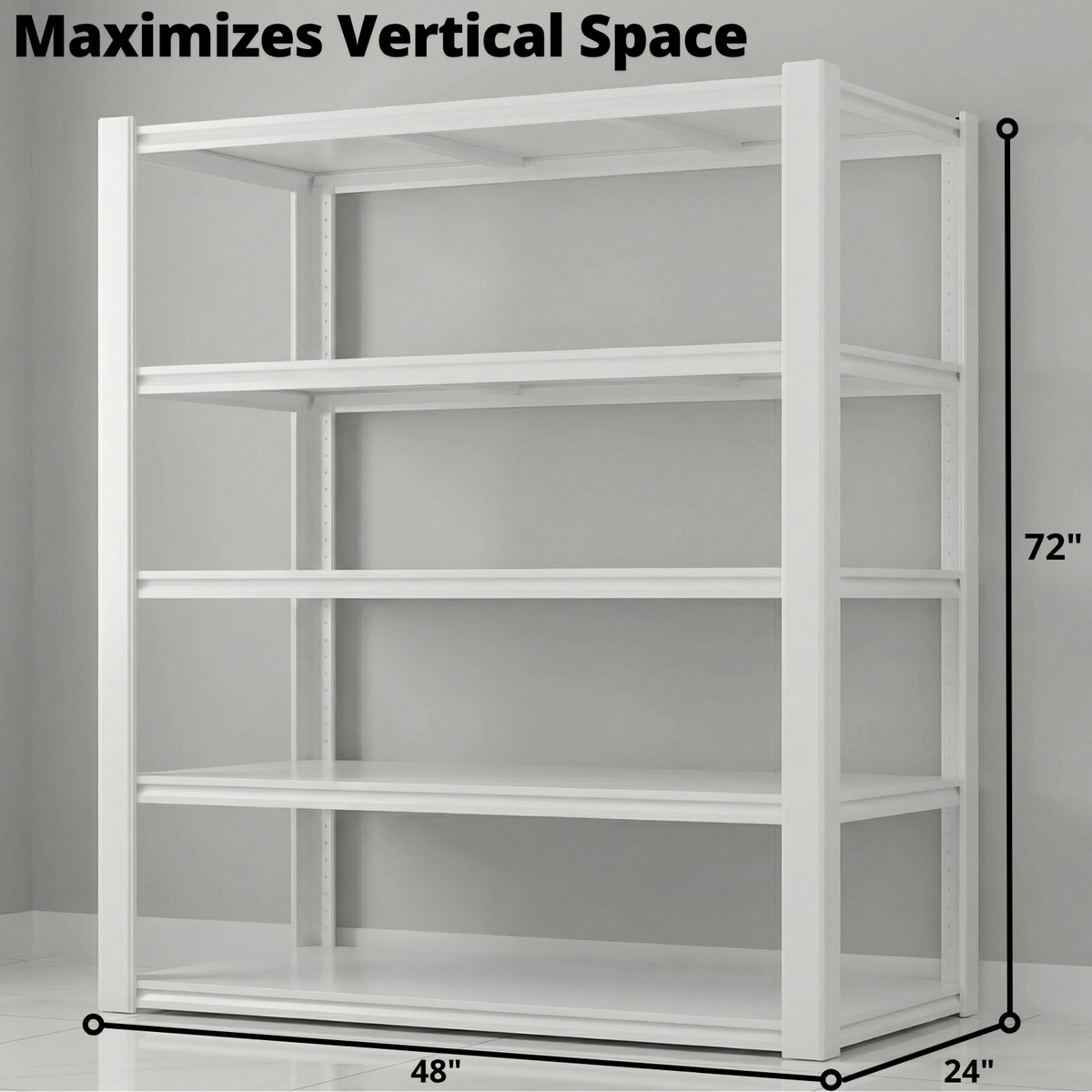 Legooin 24x48x72 inch Heavy Duty Garage Shelving Height Adjustable Storage Rack 5-Tier Metal Shelves for Industrial Residential Use 3000 lbs Load Capacity, White
