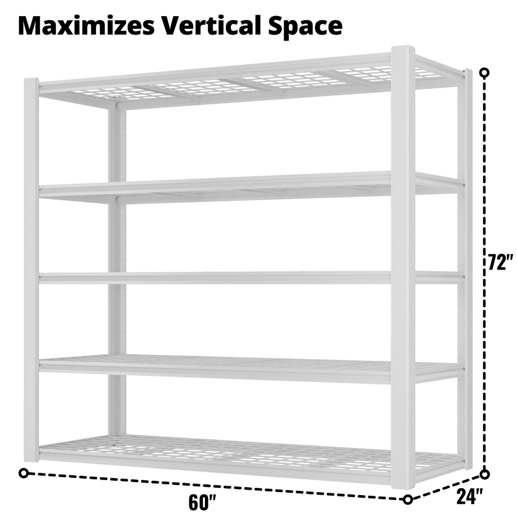 Legooin 60"W x 24"D x 72"H Heavy Duty Garage Rack Storage Shelving Unit Industrial Wire shelf 3000 lbs Capacity Utility Shelving for Warehouse Basement, White