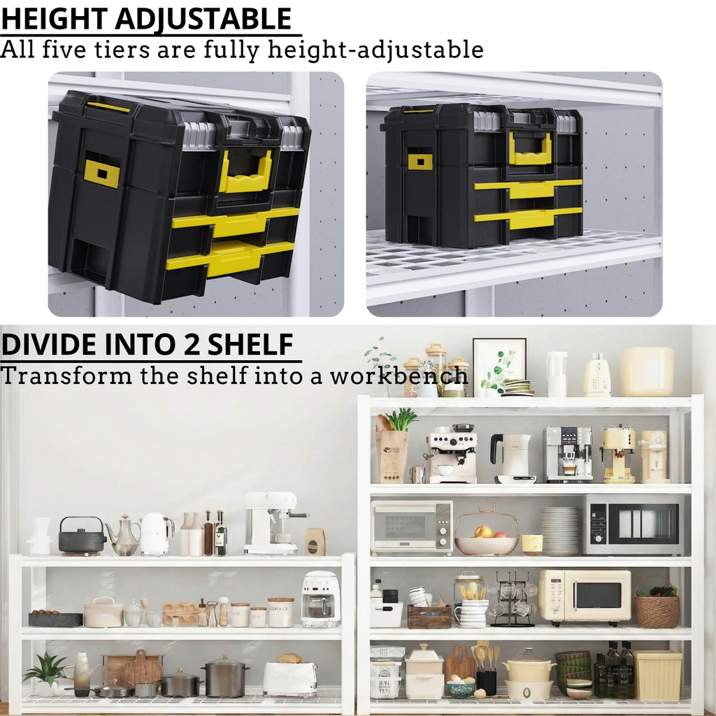 Legooin 60"W x 24"D x 72"H Heavy Duty Garage Rack Storage Shelving Unit Industrial Wire shelf 3000 lbs Capacity Utility Shelving for Warehouse Basement, White