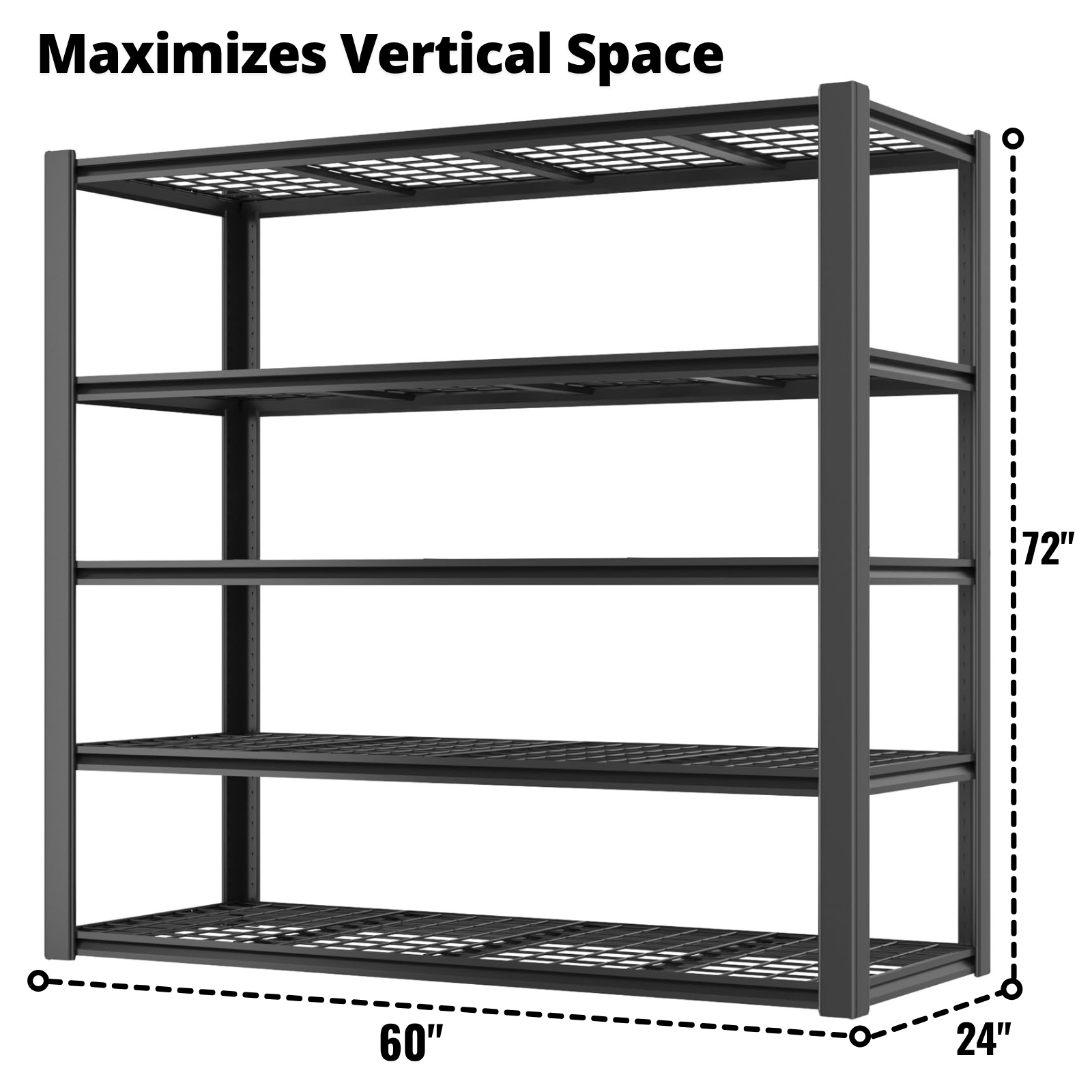 Legooin 5-Tier Heavy Duty Wire Shelf 60"W x 24"D x 72"H Industrial Shelf Adjustable Storage Rack for Garage Warehouse Pantry Capacity of 3000 lbs, Black