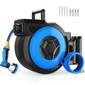 Legooin 82ft x 5/8 in Retractable Hose Reel, Wall Mount Garden Hose Reel for Outdoor Water Hose with 10-Pattern Sprayer Nozzle, Auto Rewind, Length Lock, 180° Swivel