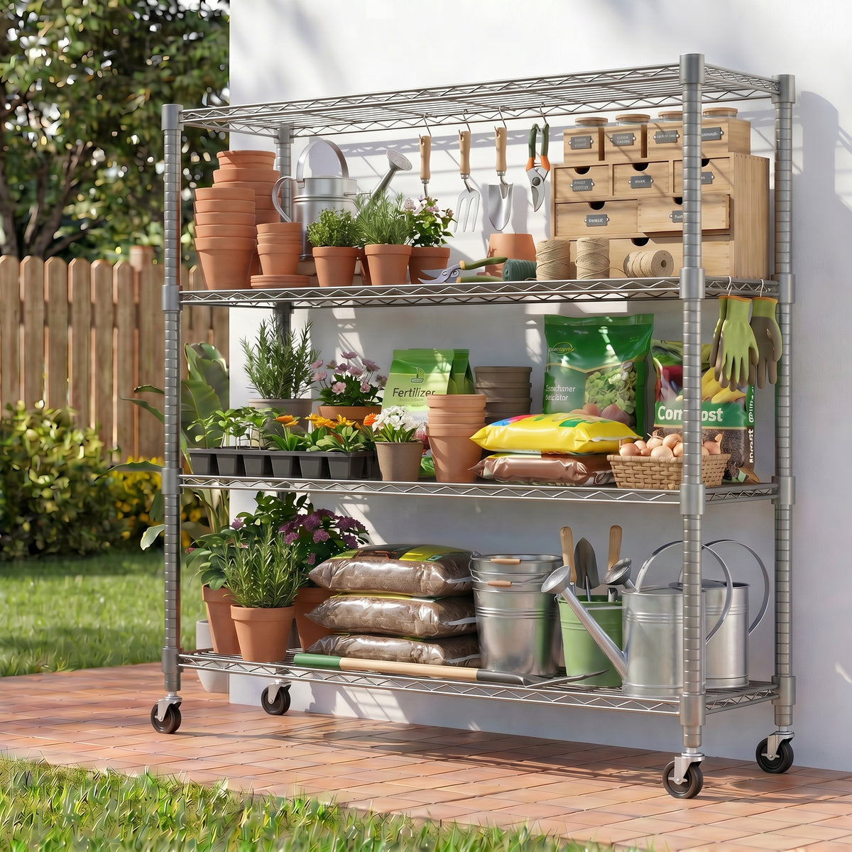 Legooin 60"W x 18"D x 72"H Heavy Duty Garage Shelving Unit on Wheels Storage Rack Height Adjustable Organizer Rack for Warehouse Pantry, Silver