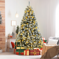 Legooin 6FT Snow Flocked Prelit Christmas Tree with 800 PVC Tips+300 Warm White LED Lights, Hinged Artificial Xmas Tree, Green