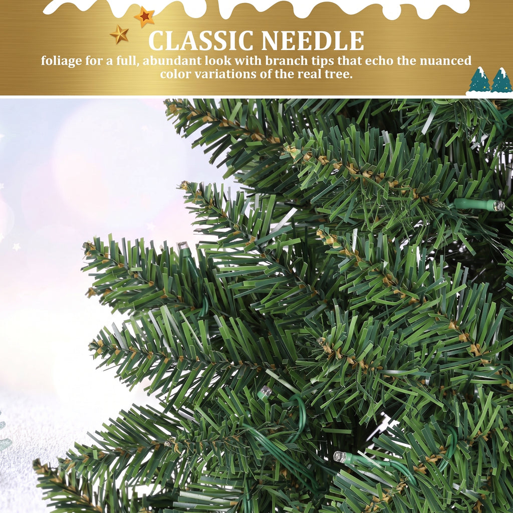 Legooin 6.5FT Pre-Lit Realistic Christmas Tree Slim Artificial Tree Pencil Decorative Xmas Tree with 700 Branch Tips 250 Multicolor Lights 50 Pinecones 50 Berries, Green