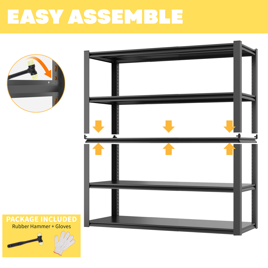 Legooin 48"W x 24"D x 72"H Metal Shelving Heavy Duty Garage Storage Rack Height Adjustable Industrial Shelf Residential Storage Warehouse Storage Unit, Black