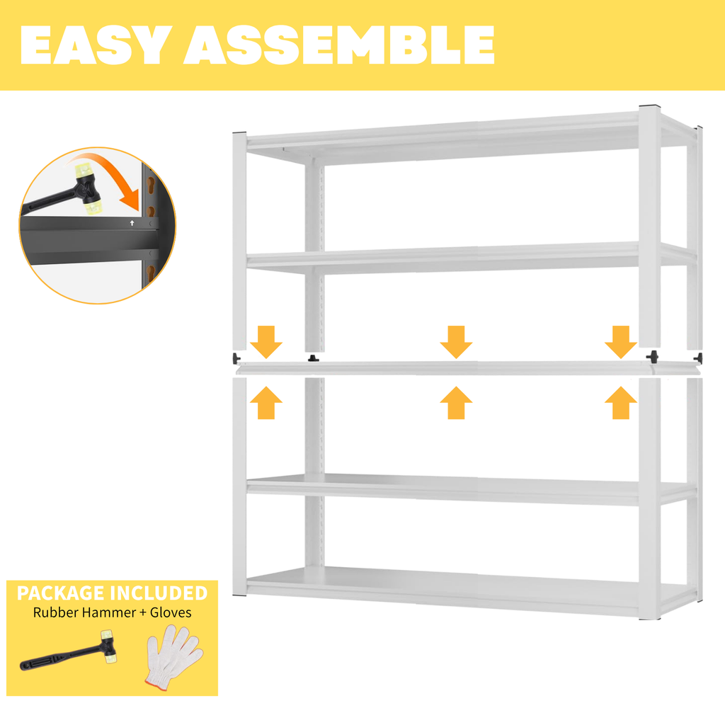 Legooin 24x48x72 inch Heavy Duty Garage Shelving Height Adjustable Storage Rack 5-Tier Metal Shelves for Industrial Residential Use 3000 lbs Load Capacity, White