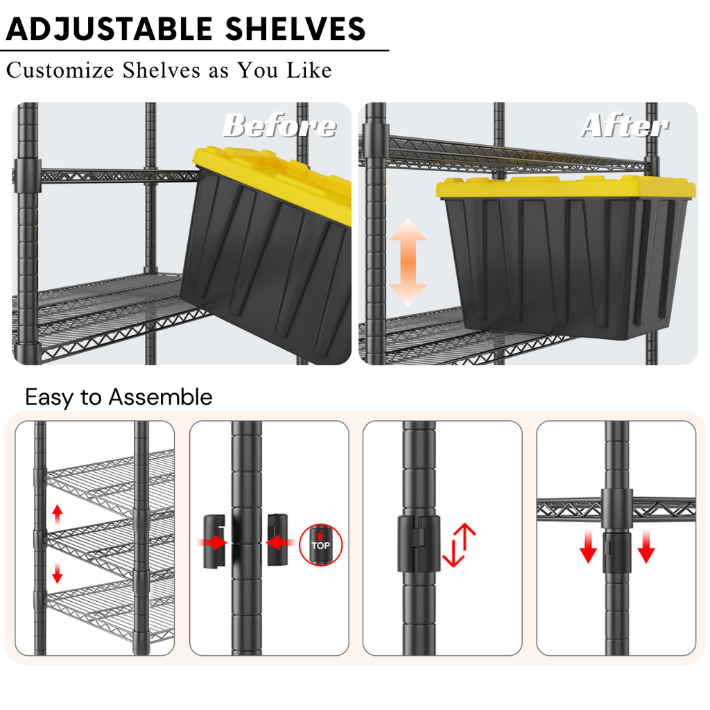 Legooin 18x48x82 inch Heavy Duty Wire Shelving Unit Industrial Residential Stainless Steel Shelf Storage Rack for Garage Pantry, Black