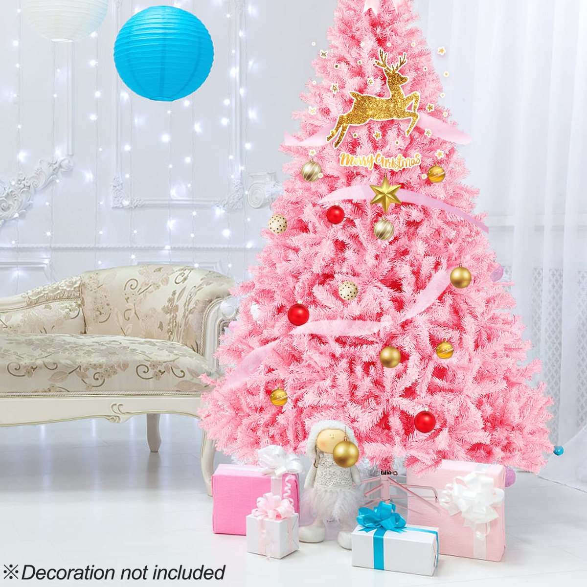 Legooin 6ft Unlit Artificial Christmas Tree Spruce Xmas Tree with 800 Tips, for Holiday Christmas Halloween Decor, Pink