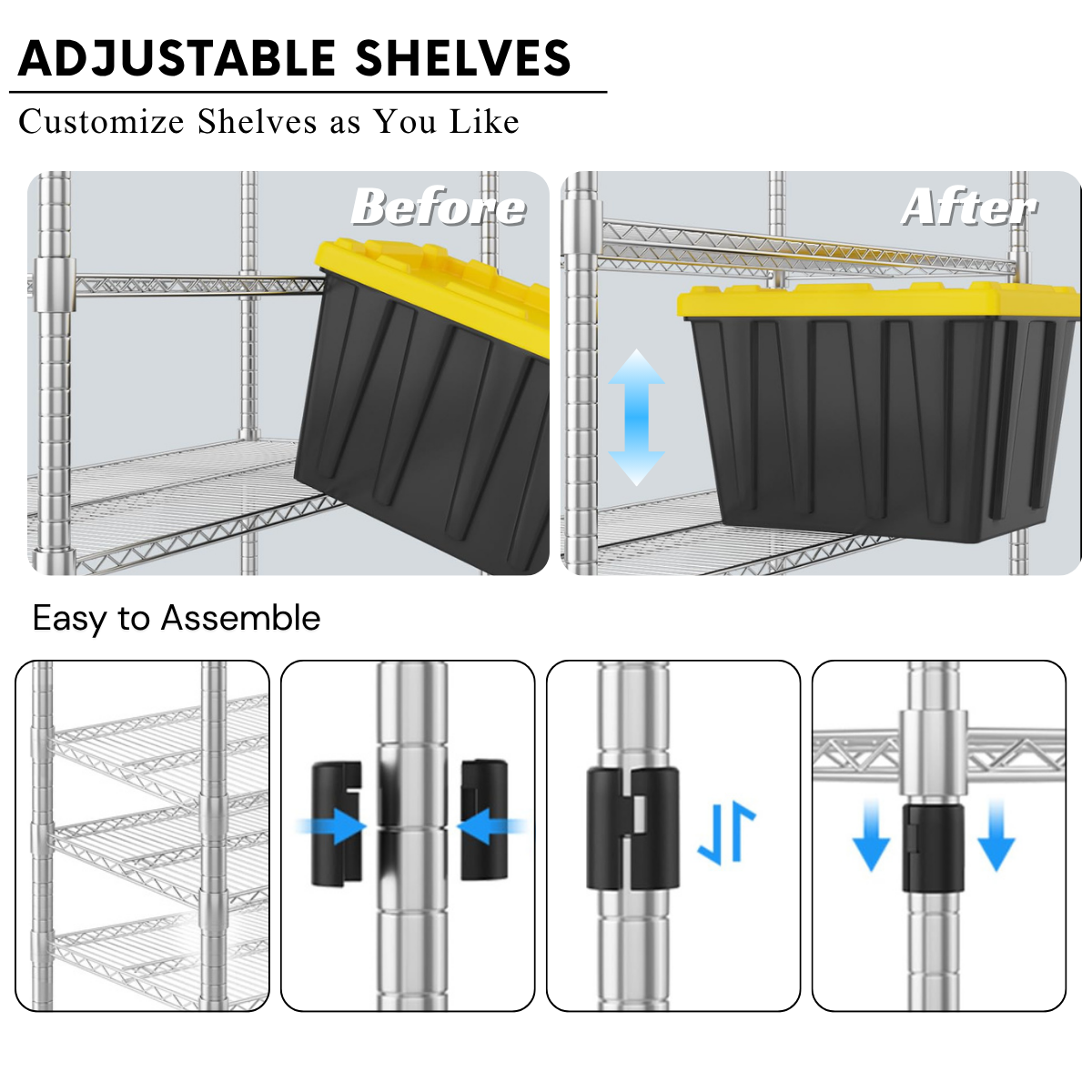 Legooin 5-Tier Garage Shelving Unit on Wheels 60"W x 18"D x 82"H Industrial Storage Rack Heavy Duty Wire Shelves, Silver