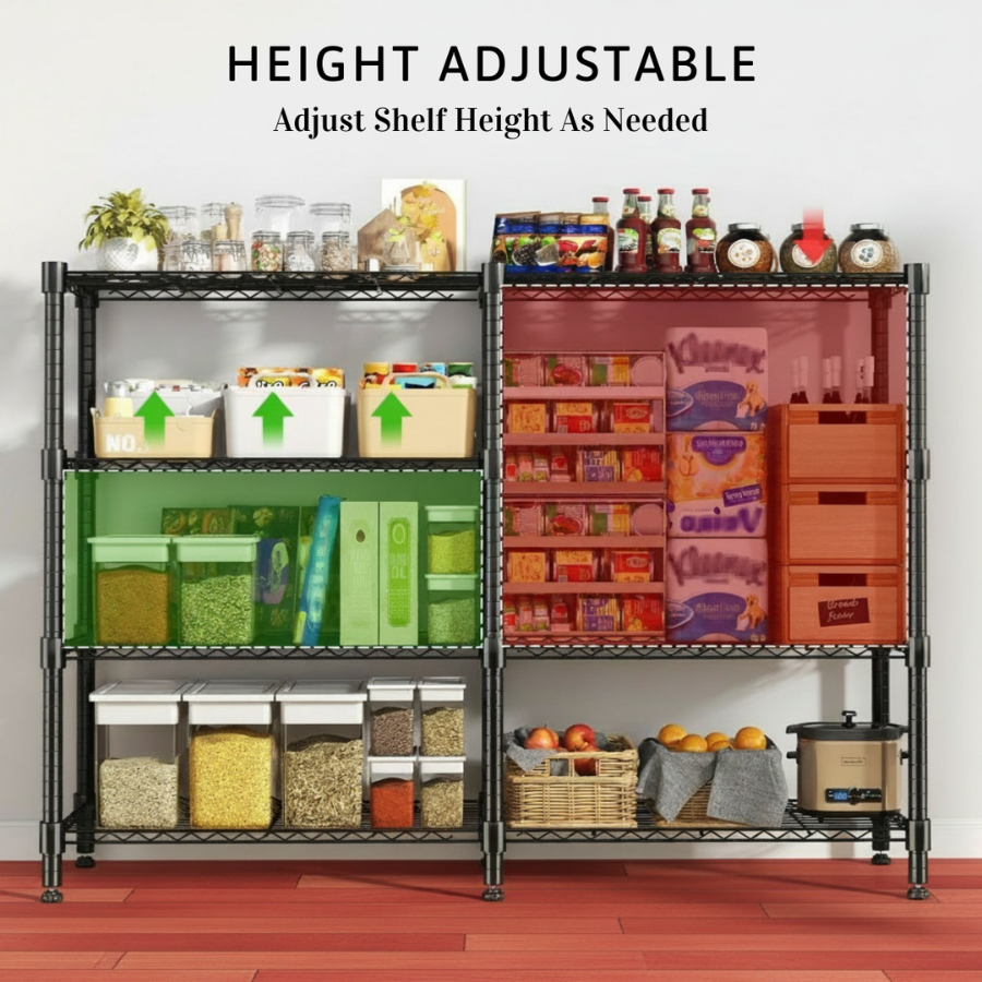 Legooin 72x18x60 inch Ultra-Wide Wire Shelving Garage Organizer 4-Tier Adjustable Industrial Shelf Corner Storage Rack 1600lbs Load Capacity, Black