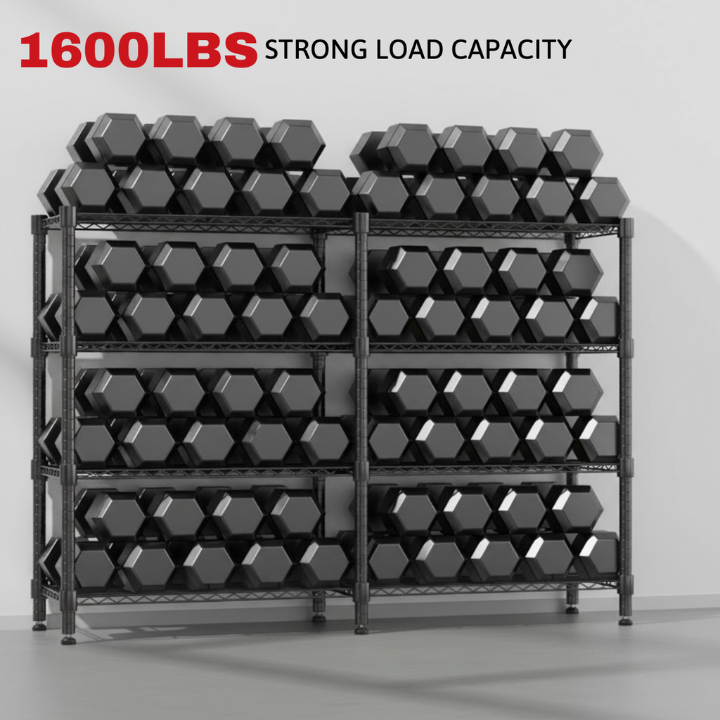Legooin 72x18x60 inch Ultra-Wide Wire Shelving Garage Organizer 4-Tier Adjustable Industrial Shelf Corner Storage Rack 1600lbs Load Capacity, Black