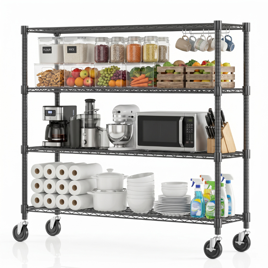 Legooin 18x60x72 inch Industrial Garage Shelf with Wheels Storage Rack Heavy Duty Metal Shelving Unit for Industrial Residential Use, Black