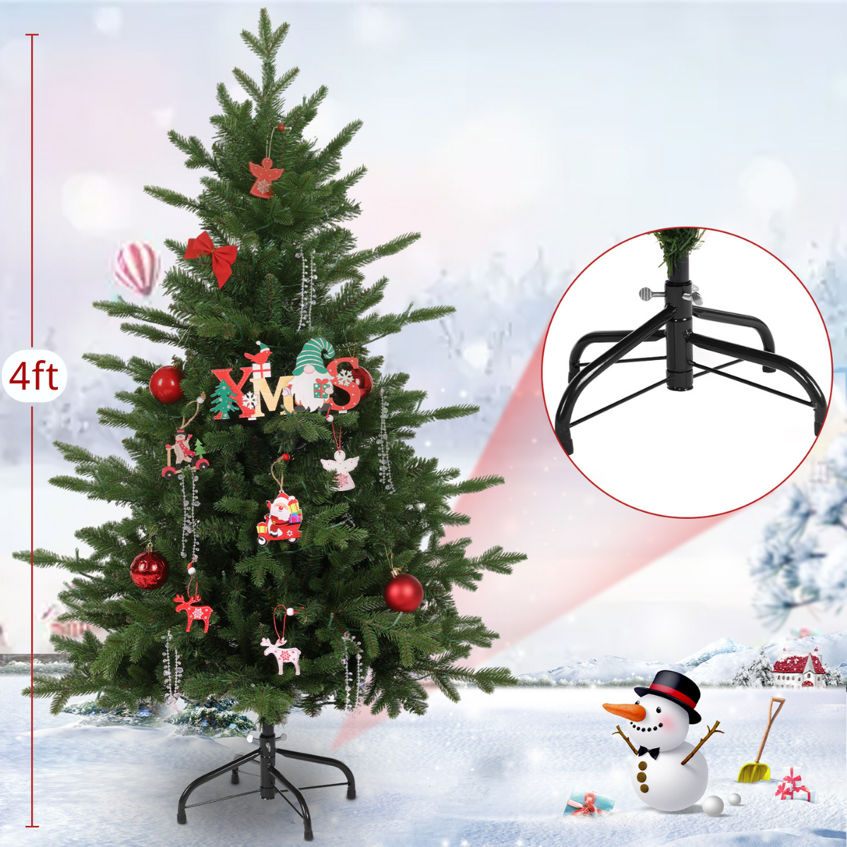 Legooin 4 ft Pre-Lit Christmas Tree Premium Realistic Fraser Fir with 300 PVC Tips, 120 Warm Lights, for Holiday Christmas Halloween Decor