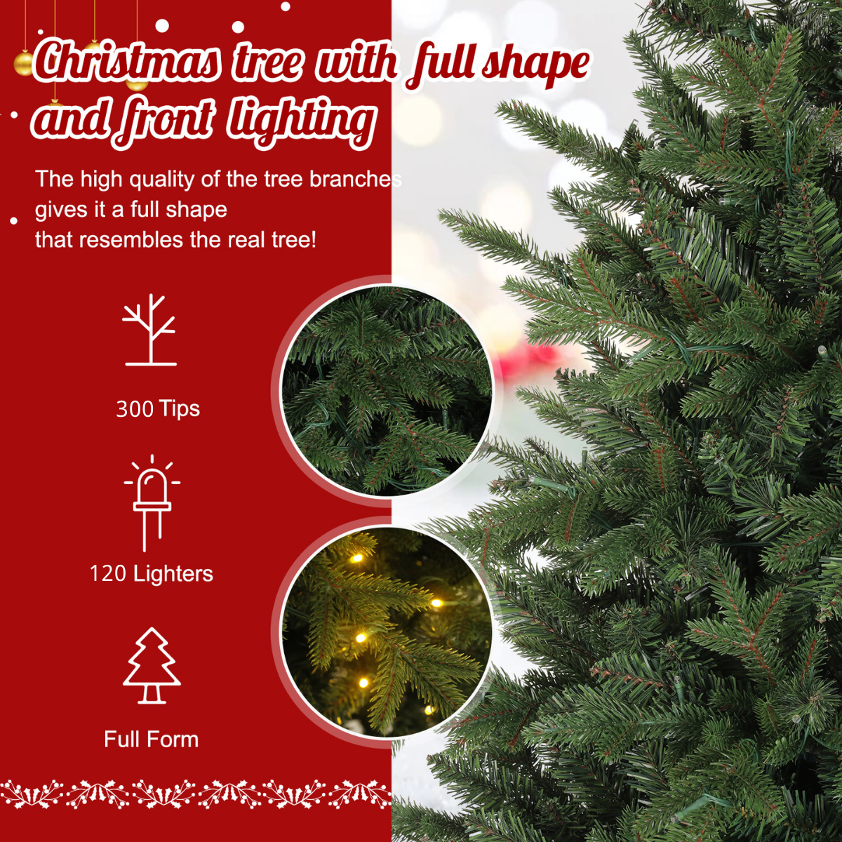 Legooin 4 ft Pre-Lit Christmas Tree Premium Realistic Fraser Fir with 300 PVC Tips, 120 Warm Lights, for Holiday Christmas Halloween Decor