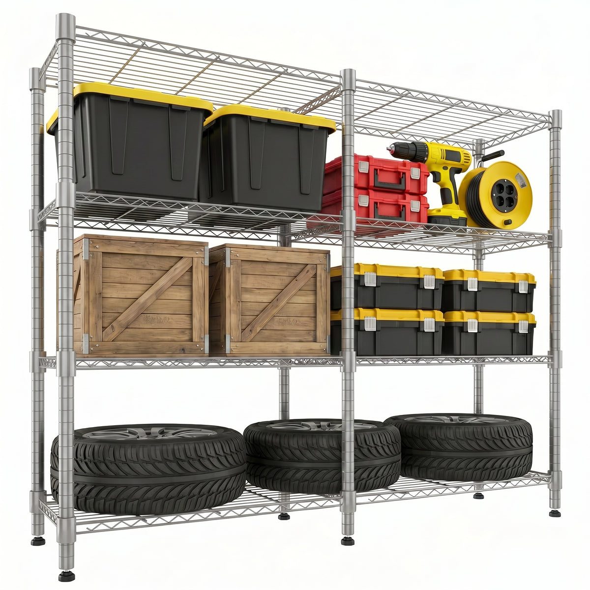 Legooin 72"W x 18"D x 60"H Wire Shelving Unit for Garage Storage Industrial Shelf Steel Storage Rack for Pantry Balcony 1600lbs Load Capacity, Silver