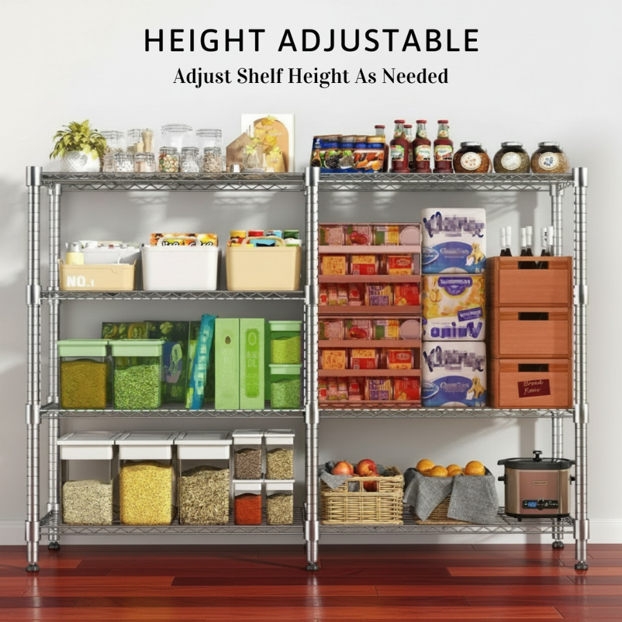 Legooin 72"W x 18"D x 60"H Wire Shelving Unit for Garage Storage Industrial Shelf Steel Storage Rack for Pantry Balcony 1600lbs Load Capacity, Silver