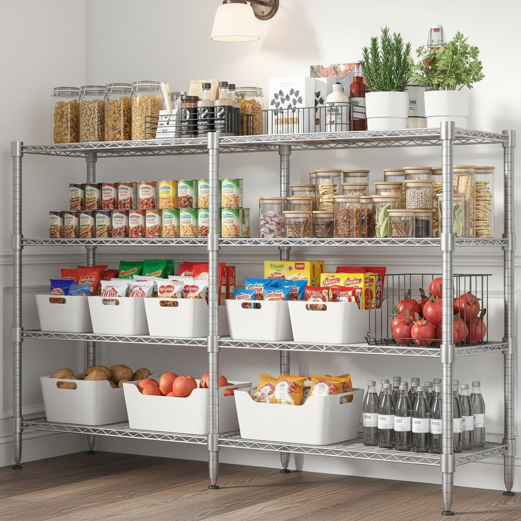 Legooin 72"W x 18"D x 60"H Wire Shelving Unit for Garage Storage Industrial Shelf Steel Storage Rack for Pantry Balcony 1600lbs Load Capacity, Silver