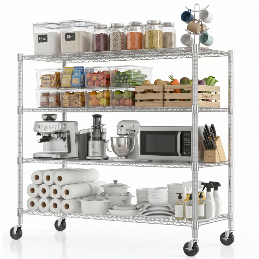 Legooin 60"W x 18"D x 72"H Heavy Duty Garage Shelving Unit on Wheels Storage Rack Height Adjustable Organizer Rack for Warehouse Pantry, Silver