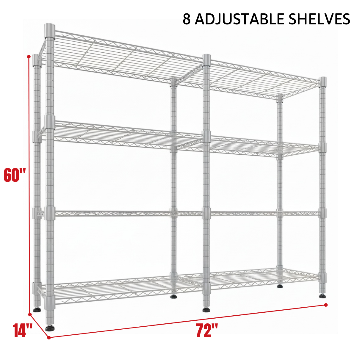Legooin 72"W x 18"D x 60"H Wire Shelving Unit for Garage Storage Industrial Shelf Steel Storage Rack for Pantry Balcony 1600lbs Load Capacity, Silver
